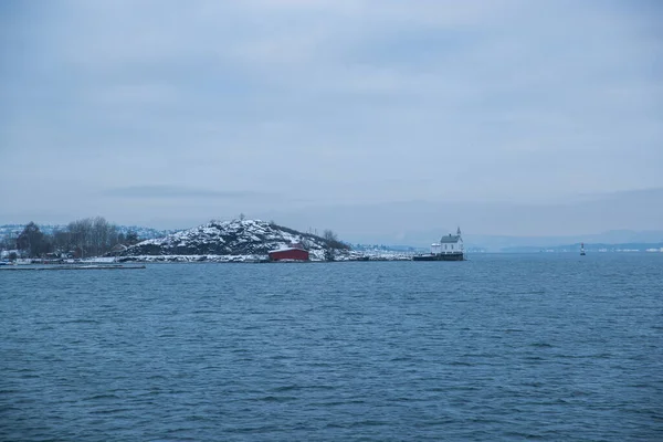 Útesy Ostrovech Kolem Osla Norsko Přes Zimu Výhledem Moře Fjord — Stock fotografie