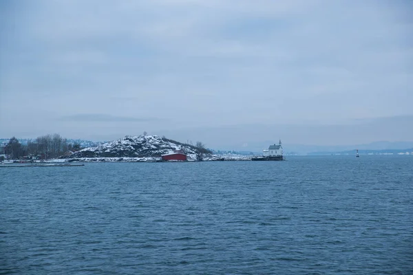 Falésias Nas Ilhas Torno Oslo Noruega Durante Inverno Com Vista — Fotografia de Stock