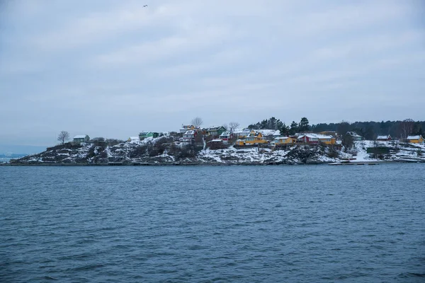 Falaises Sur Les Îles Autour Oslo Norvège Pendant Hiver Surplombant — Photo