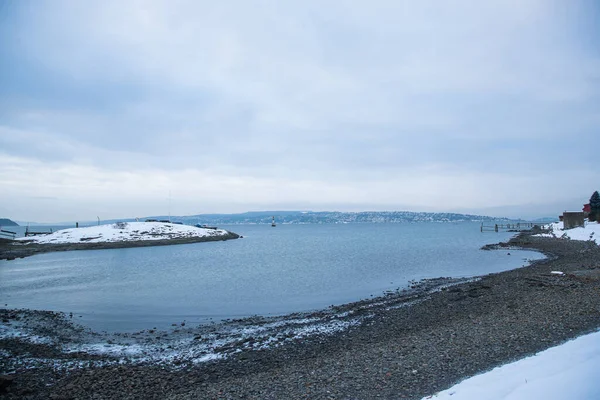 Вигляд Узбережжя Островів Навколо Осло Норвегія Протягом Зими Видом Море — стокове фото