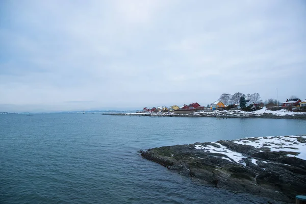 Surplombant Côte Des Îles Autour Oslo Norvège Pendant Hiver Surplombant — Photo