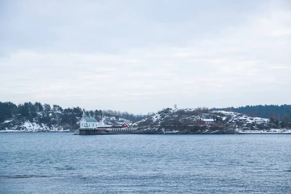 Surplombant Paysage Des Îles Autour Oslo Norvège Pendant Hiver Surplombant — Photo