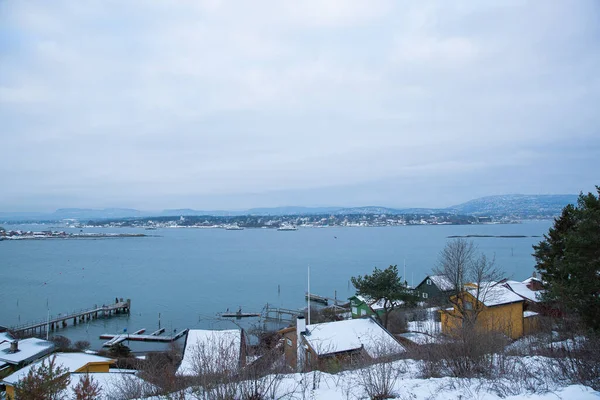 오슬로 노르웨이 겨울에는 노르웨이 중심부에 눈으로 배들이 — 스톡 사진