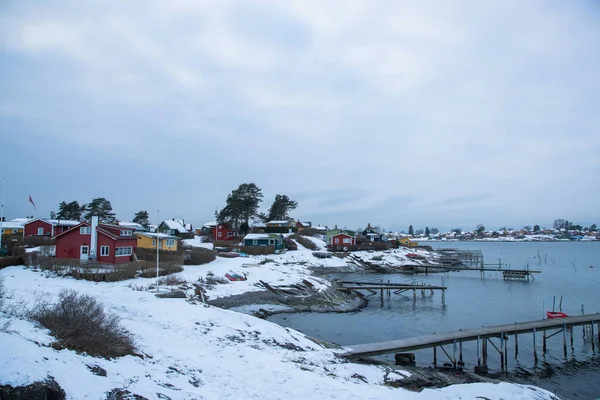 Cabañas Tradicionales Las Islas Alrededor Oslo Noruega Durante Invierno Con — Foto de Stock