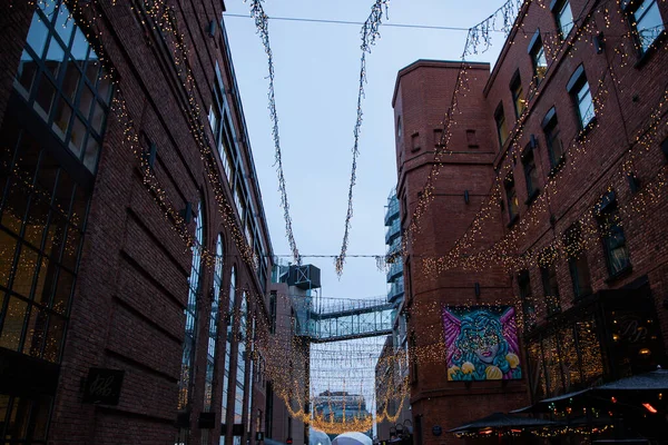 Moderne Architectuur Van Stad Oslo Noorwegen Tijdens Winter Met Kerstversiering — Stockfoto