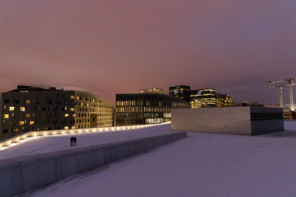 Oslo Teaterbyggnad Vintern Täckt Med Snö — Stockfoto