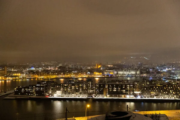Surplombant Centre Ville Oslo Norvège Pendant Hiver Tout Couvert Neige — Photo