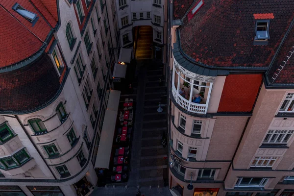 The center of the city of Brno in the Czech Republic during a dramatic sunset captured from a beautiful view on the Old Tower on the way to the Square of Freedom