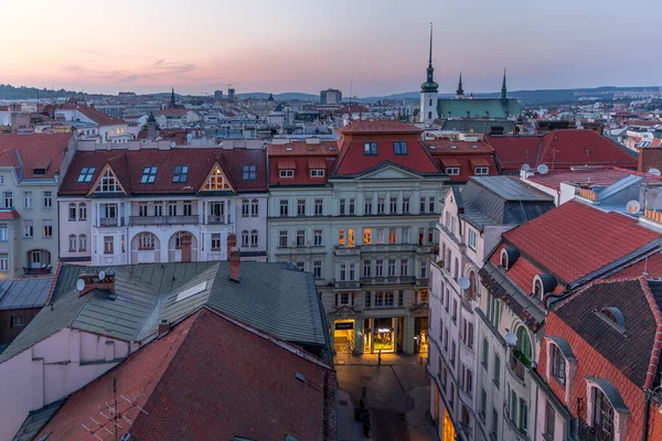 Centrum Brna České Republice Během Dramatického Západu Slunce Zachyceného Krásného — Stock fotografie