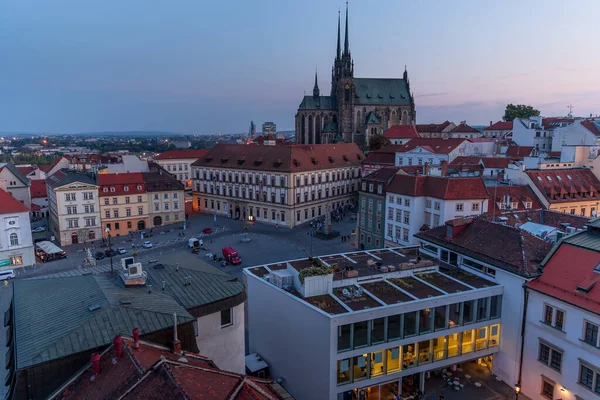 Centrum Brna České Republice Během Dramatického Západu Slunce Zachyceného Krásného — Stock fotografie