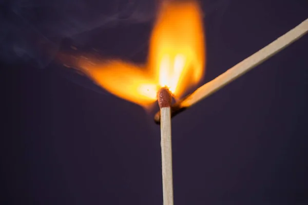Close up Macro shot of a ignition match on a second match captured in super slow motion — Stock Image Close Macro Shot Ignition Match Second Match Captured Super Slow Stock Photo