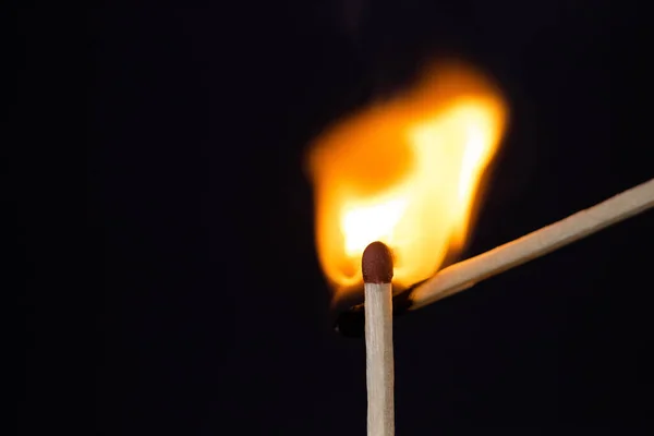 Close up Macro shot of a ignition match on a second match captured in super slow motion — Stock Image Close Macro Shot Ignition Match Second Match Captured Super Slow Stock Photo
