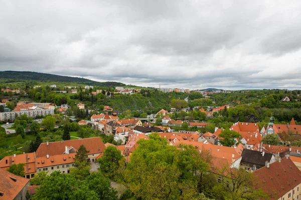 Panoramiczny Widok Góry Powietrza Historycznego Miasta Cesky Krumlov Słynnym Zamku — Zdjęcie stockowe