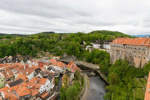 Vista Panorâmica Paisagem Acima Antena Histórica Cidade Cesky Krumlov Com — Fotografia de Stock