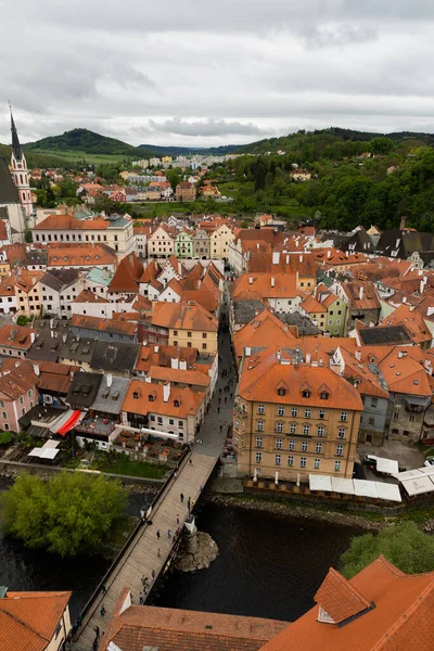 Panorámás Kilátás Nyílik Fenti Légi Történelmi Város Cesky Krumlov Híres — Stock Fotó