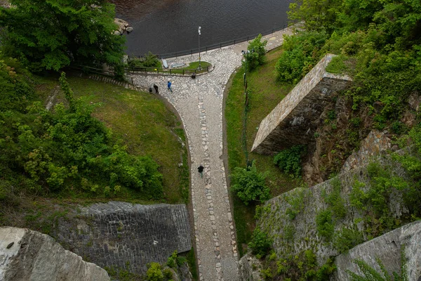 Wiadukt Widok Góry Kamiennej Konstrukcji Mostu Cesky Krumlov Słynnym Cesky — Zdjęcie stockowe