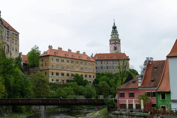 Vista Panorâmica Paisagem Cidade Histórica Cesky Krumlov Durante Dia Com — Fotografia de Stock