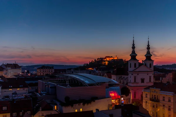 Centrum Brna České Republice Během Dramatického Západu Slunce Zachyceného Krásného — Stock fotografie