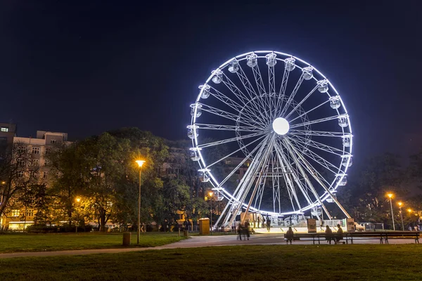 Roda Iluminada Natal Enorme Para Pessoas Com Uma Bela Vista — Fotografia de Stock