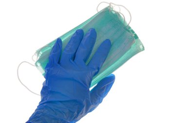 Maske, eldiven, izole edilmiş, beyaz, koronavirüs, covid-19, enfeksiyon, antivirüs.