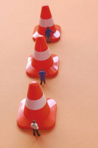 Toy Figurines Road Dividers Concept Safety — Stockfoto