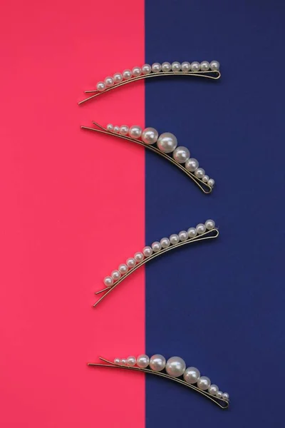 Pearl hair clips.fashionable hair accessories. Hairpin with white pearls