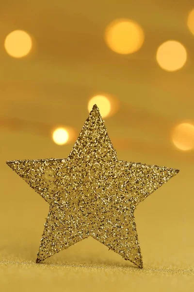 Elemento Decoração Natal Estrela Dourada Vista Perto — Fotografia de Stock