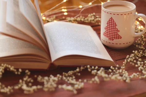 Christmas Time Christmas Cup Tea Christmas Tree Book — Stock Photo, Image