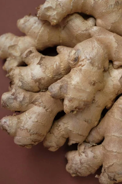 Ginger Root Γκρο Πλαν Φόντο Βιολογικά Υγιεινά Λαχανικά — Φωτογραφία Αρχείου