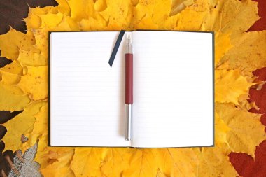 not defteri ve düşen yapraklar, sonbahar arkaplan görünümü