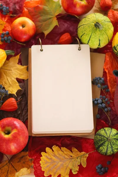 stock image Autumn mockup.empty clipboard, notepad with colored maple leaf