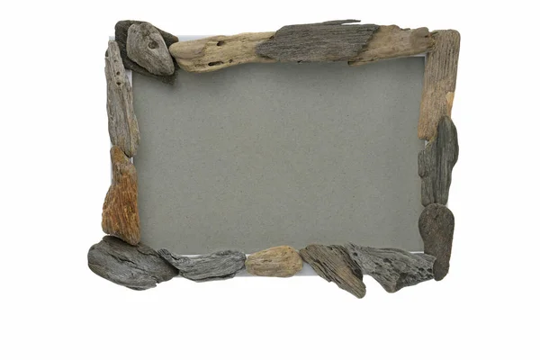 Driftwood Frame Sea Snags White Background — Stock Photo, Image