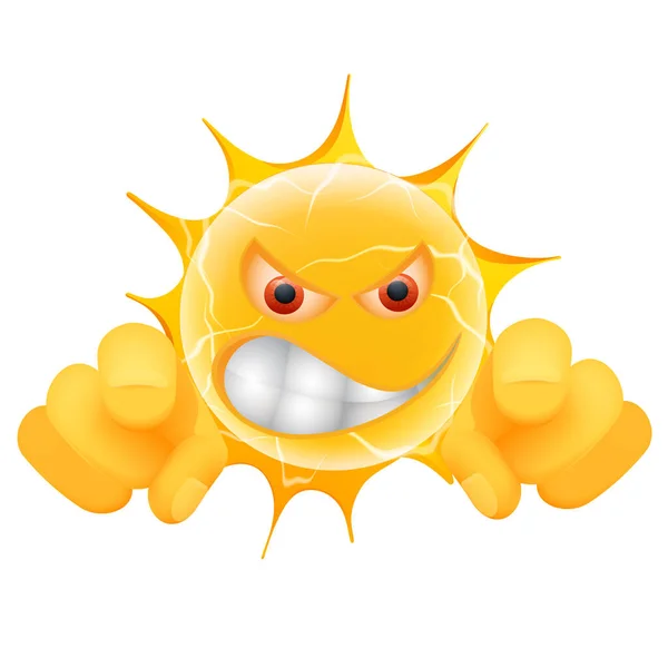 Evil Summer Sun Emoticon Naštvaný Sun Emoji Tebe Ukazuje Izolováno — Stock fotografie