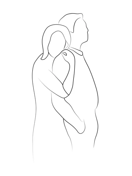 Linear Sketch Drawing Loving Couple Line Art Illustration Isolated White — Stock Photo, Image