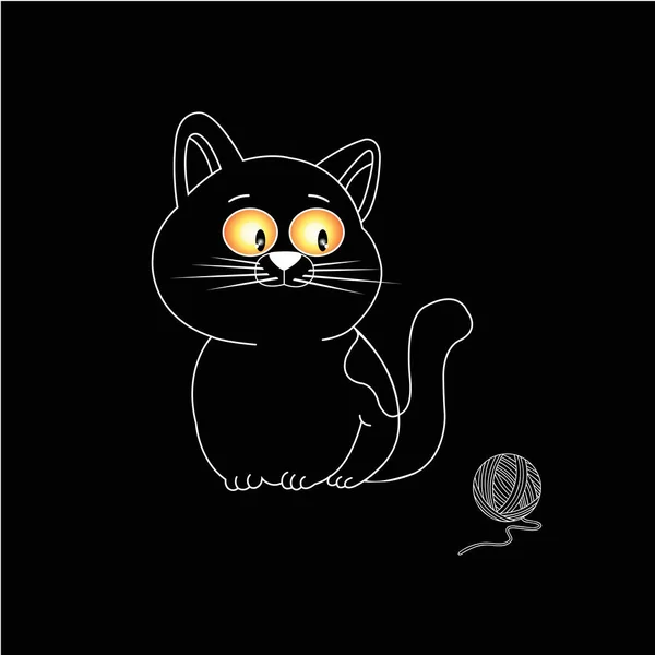 Katz Und Maus Linienzeichnung Isoliert Auf Schwarzem Hintergrund — Stockfoto