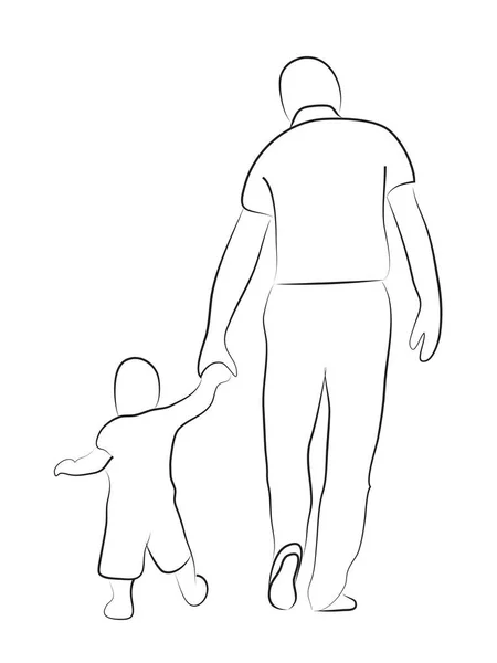 Linear Sketch Drawing Loving Father Child Line Art Illustration Isolated — Stock Photo, Image