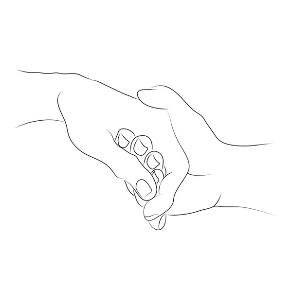 Liniowy Szkic Ręce Trzymają Się Razem Ilustracji Sztuki Izolacja Białym — Zdjęcie stockowe