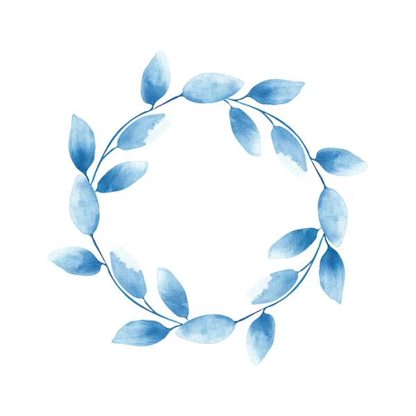 Вінок Акварельних Синіх Листя Евкаліпта Ізольований Білому Тлі Ніжна Гірлянда — стокове фото