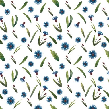 Suluboya boyalı yapraklar ve çiçekler. Kusursuz kalıp dolumu.