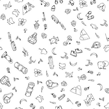 Kusursuz el çizimi kamp karalamaları. Satır simgeleri