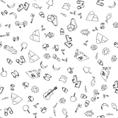 Kusursuz el çizimi kamp karalamaları. Satır simgeleri