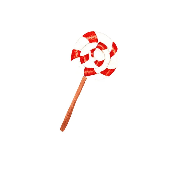 Illustrazione lollipop rosso acquerello isolato su sfondo bianco. Dolciumi di Halloween, dolci natalizi — Foto Stock