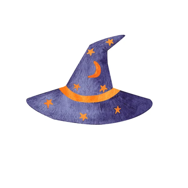 Chapéu mágico bruxo de aquarela Halloween isolado no fundo branco — Fotografia de Stock