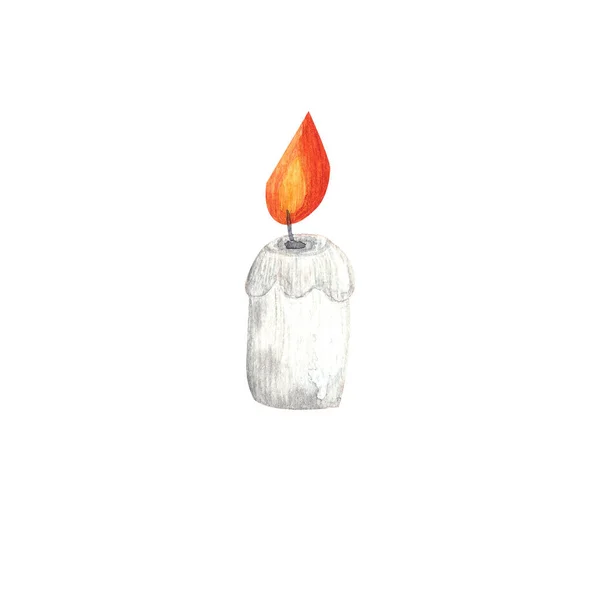 Акварельна свічка, що горить, ізольована на білому тлі . — стокове фото