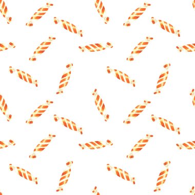 Beyaz arka planda izole edilmiş şekerlemesiz suluboya deseni. Cadılar Bayramı şekeri, Noel şekeri