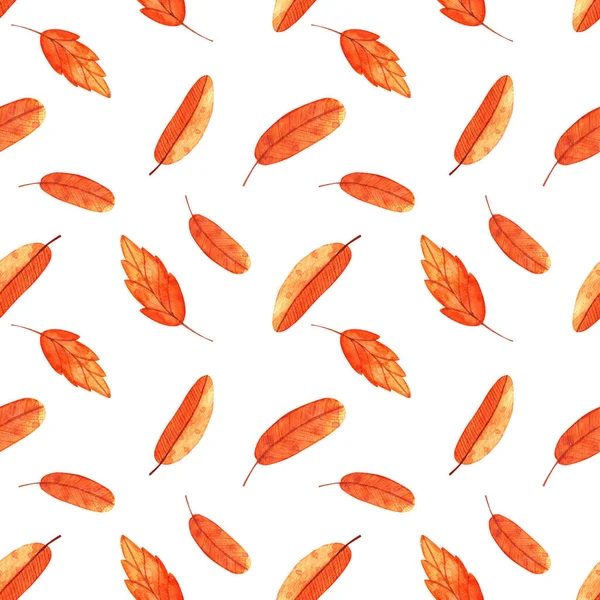 Acuarela otoño hojas patrón sin costura. Hoja de fondo naranja roja de otoño para Halloween, Día de Acción de Gracias —  Fotos de Stock
