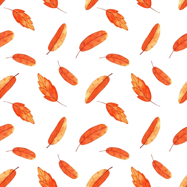 Watercolor autumn leaves seamless pattern. Fall red orange background leaf for Halloween, Thanksgiving Day