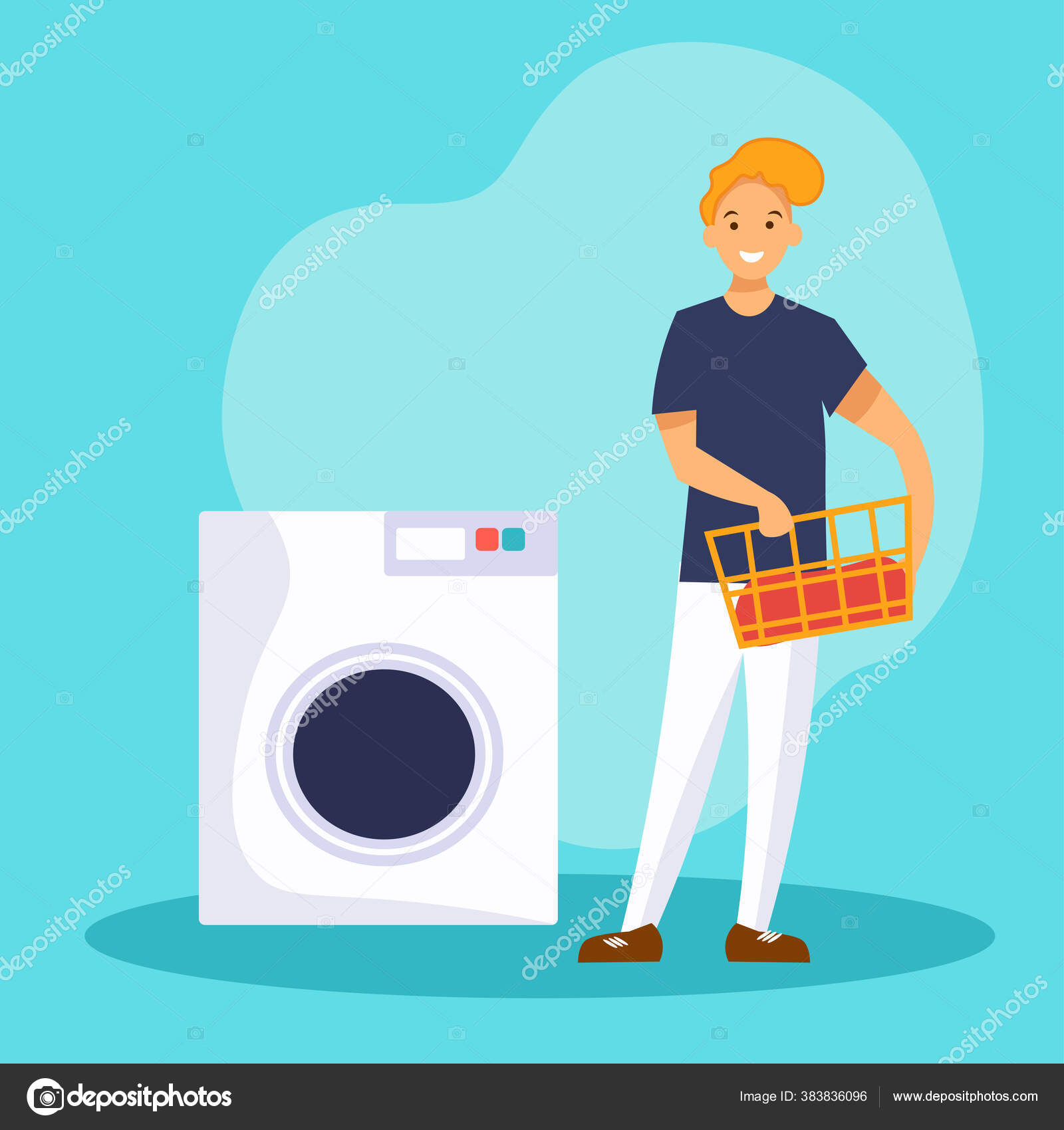 Man Washing Clothes Laundry Washing Machine Smiling Guy Standing Laundromat  Stock Vector Image by ©Arctic-stock #383836096