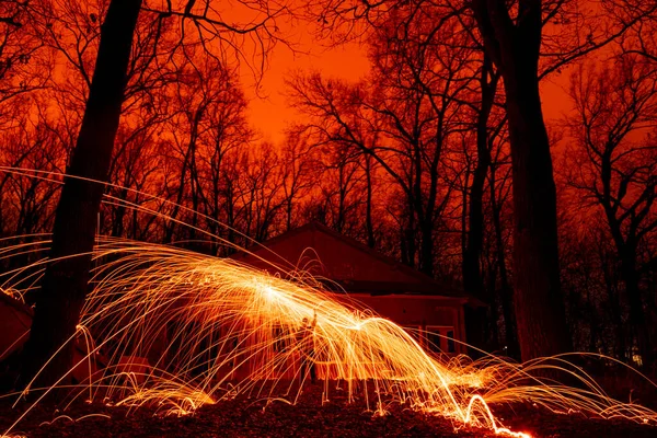 Αφηρημένη Εικόνα Του Burning Wirewool Που Χρησιμοποιείται Για Κάνει Τον — Φωτογραφία Αρχείου