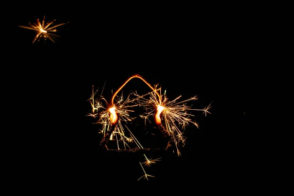 Fire Sparklers Black Background Image — Stock Photo, Image